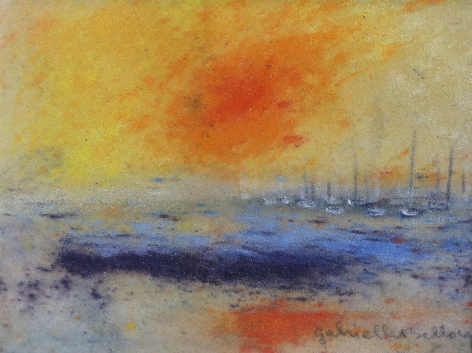 Gabriel Bellocq (French, 1920-1999), Orange Sky and Between Fields, pastel on paper, a pair, 11.5 x 15cm